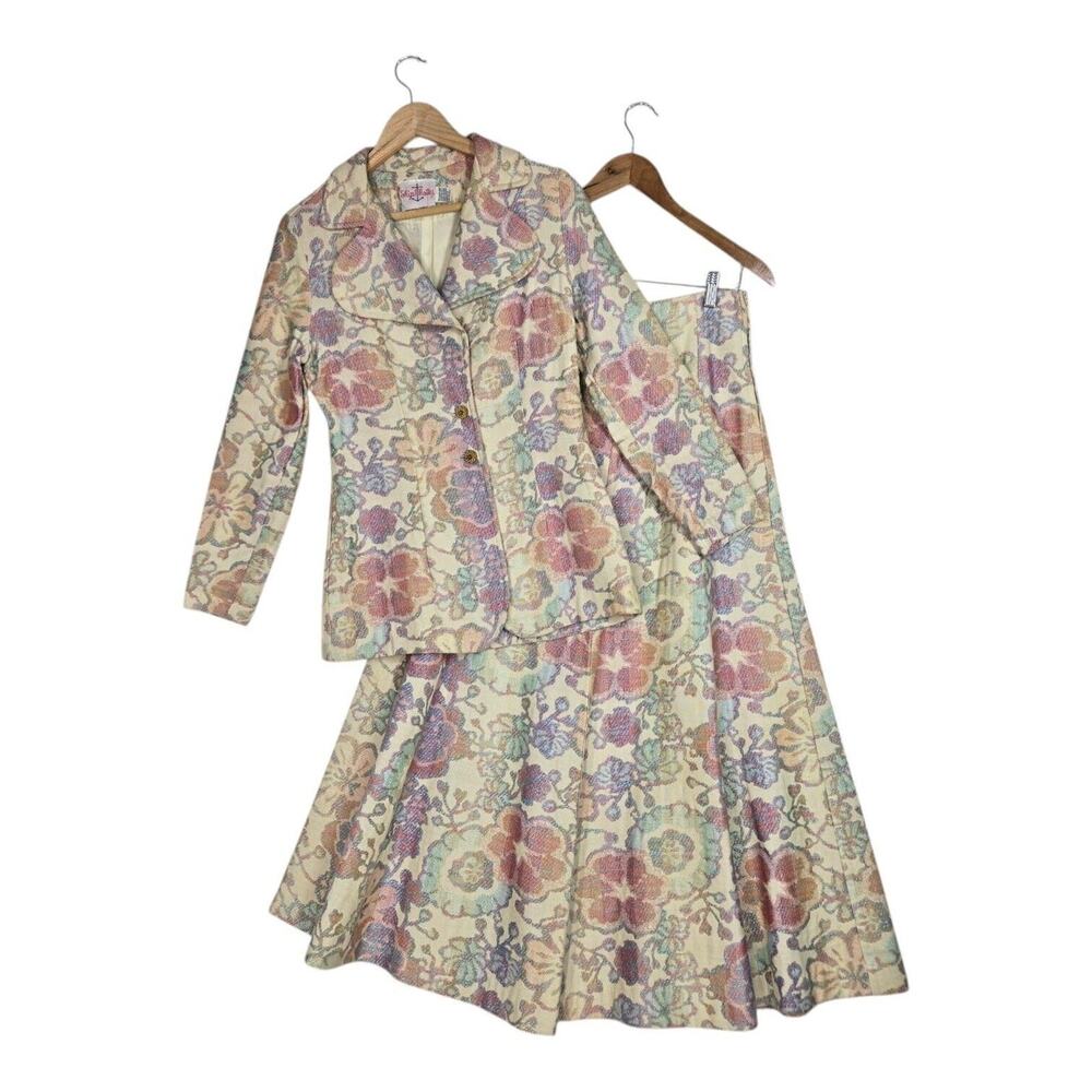 Vintage 90s Ship’n Shore Floral Tapestry Skirt Suit XS Soft Girl Coquette USA